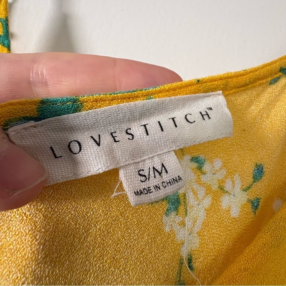Love Stitch Floral Maxi Dress S M Yellow Gauze Boho Tiered Pocket Vacation Cami - Picture 6 of 10